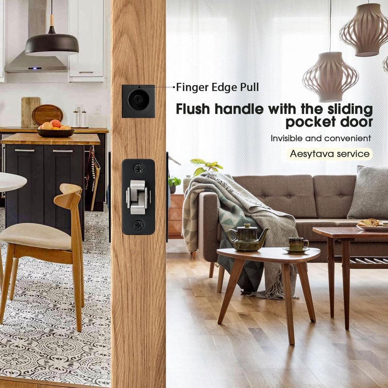 Aesytava Black Pocket Door Hardware, 2 3/8" Backset, Zinc Alloy Heavy Duty Square Matte Black Pocket Door Lock, Solid Sliding Pocket Door Handle(1 Pack) - Image 5